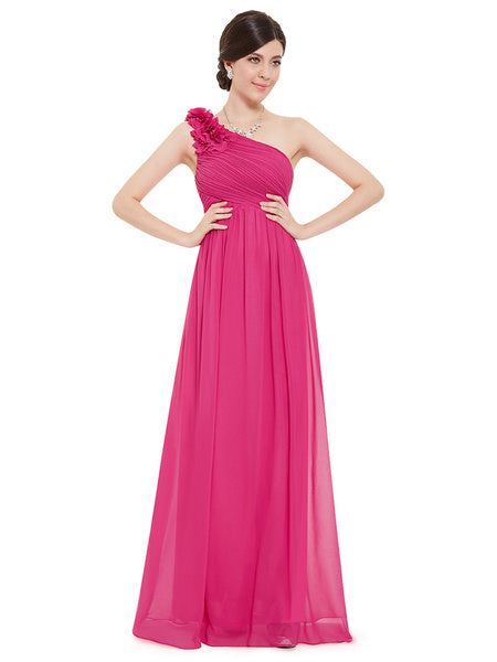 Long Chiffon One Shoulder Flower A Line Draping Wedding Party Bridesmaid Dress