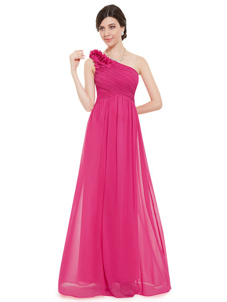 Long Chiffon One Shoulder Flower A Line Draping Wedding Party Bridesmaid Dress