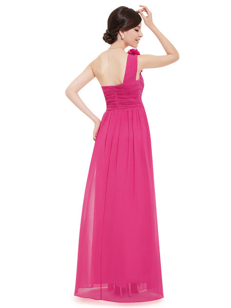 Long Chiffon One Shoulder Flower A Line Draping Wedding Party Bridesmaid Dress