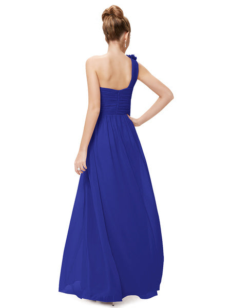 Long Chiffon One Shoulder Flower A Line Draping Wedding Party Bridesmaid Dress