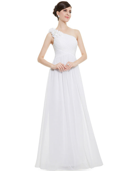 Long Chiffon One Shoulder Flower A Line Draping Wedding Party Bridesmaid Dress