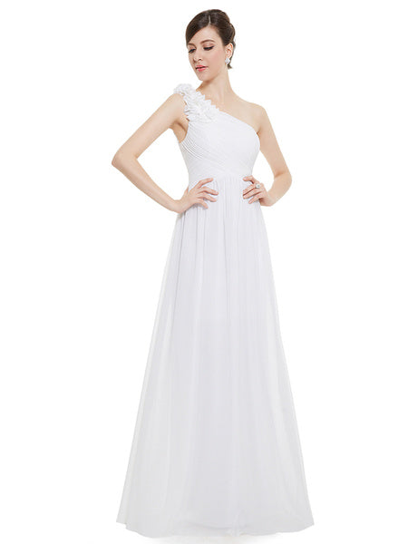 Long Chiffon One Shoulder Flower A Line Draping Wedding Party Bridesmaid Dress