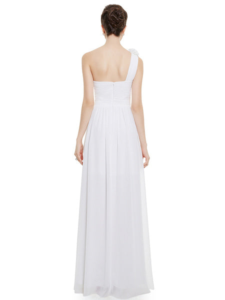 Long Chiffon One Shoulder Flower A Line Draping Wedding Party Bridesmaid Dress