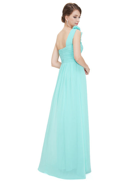 Long Chiffon One Shoulder Flower A Line Draping Wedding Party Bridesmaid Dress