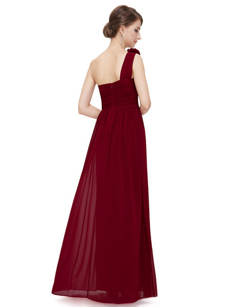 Long Chiffon One Shoulder Flower A Line Draping Wedding Party Bridesmaid Dress