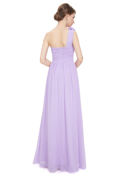 Long Chiffon One Shoulder Flower A Line Draping Wedding Party Bridesmaid Dress
