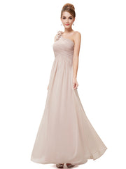 Long Chiffon One Shoulder Flower A Line Draping Wedding Party Bridesmaid Dress