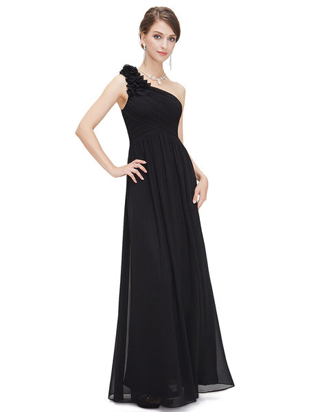 Long Chiffon One Shoulder Flower A Line Draping Wedding Party Bridesmaid Dress