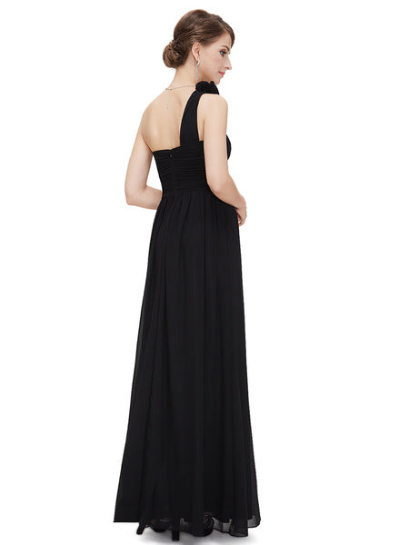 Long Chiffon One Shoulder Flower A Line Draping Wedding Party Bridesmaid Dress
