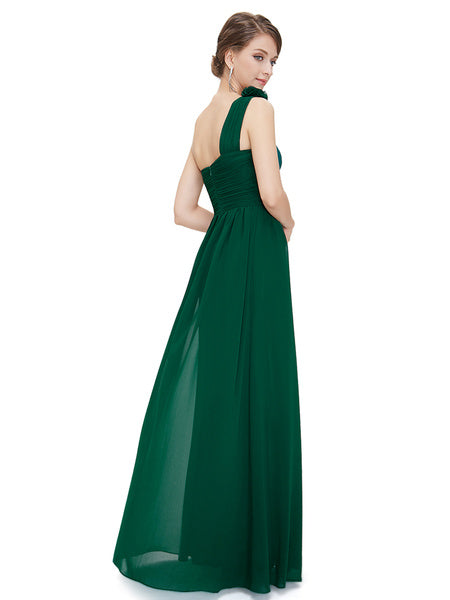 Long Chiffon One Shoulder Flower A Line Draping Wedding Party Bridesmaid Dress