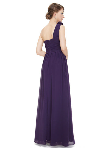 Long Chiffon One Shoulder Flower A Line Draping Wedding Party Bridesmaid Dress