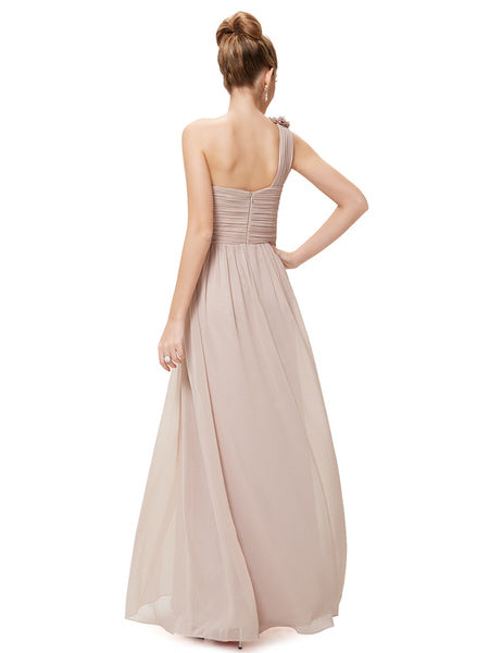 Long Chiffon One Shoulder Flower A Line Draping Wedding Party Bridesmaid Dress