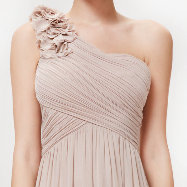 Long Chiffon One Shoulder Flower A Line Draping Wedding Party Bridesmaid Dress