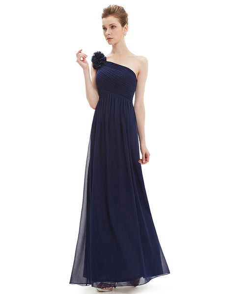 Long Chiffon One Shoulder Flower A Line Draping Wedding Party Bridesmaid Dress