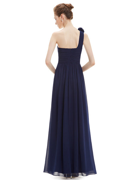 Long Chiffon One Shoulder Flower A Line Draping Wedding Party Bridesmaid Dress