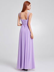 Long Chiffon Pleated Backless Straps Floor Length Prom Bridesmaid Dresses