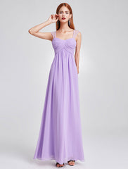 Long Chiffon Pleated Backless Straps Floor Length Prom Bridesmaid Dresses