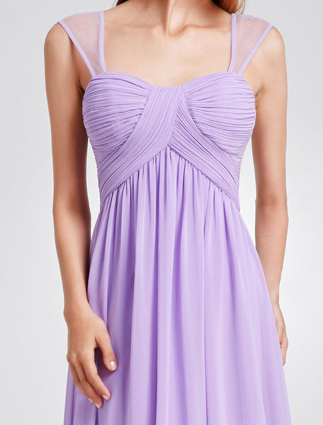 Long Chiffon Pleated Backless Straps Floor Length Prom Bridesmaid Dresses