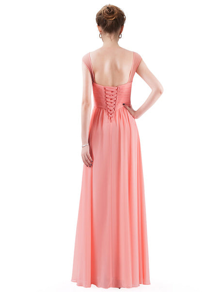 Long Chiffon Pleated Backless Straps Floor Length Prom Bridesmaid Dresses