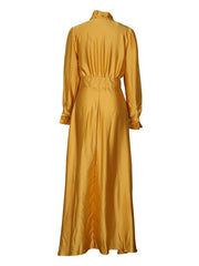 Long Dress Turndown Collar Long Sleeves Polyester Maxi Dress