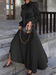 Long Dress Turndown Collar Long Sleeves Polyester Maxi Dress