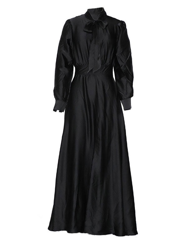 Long Dress Turndown Collar Long Sleeves Polyester Maxi Dress