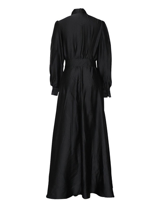 Long Dress Turndown Collar Long Sleeves Polyester Maxi Dress