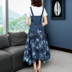 Long Mid-calf Sleeveless Patchwork Denim Dresses