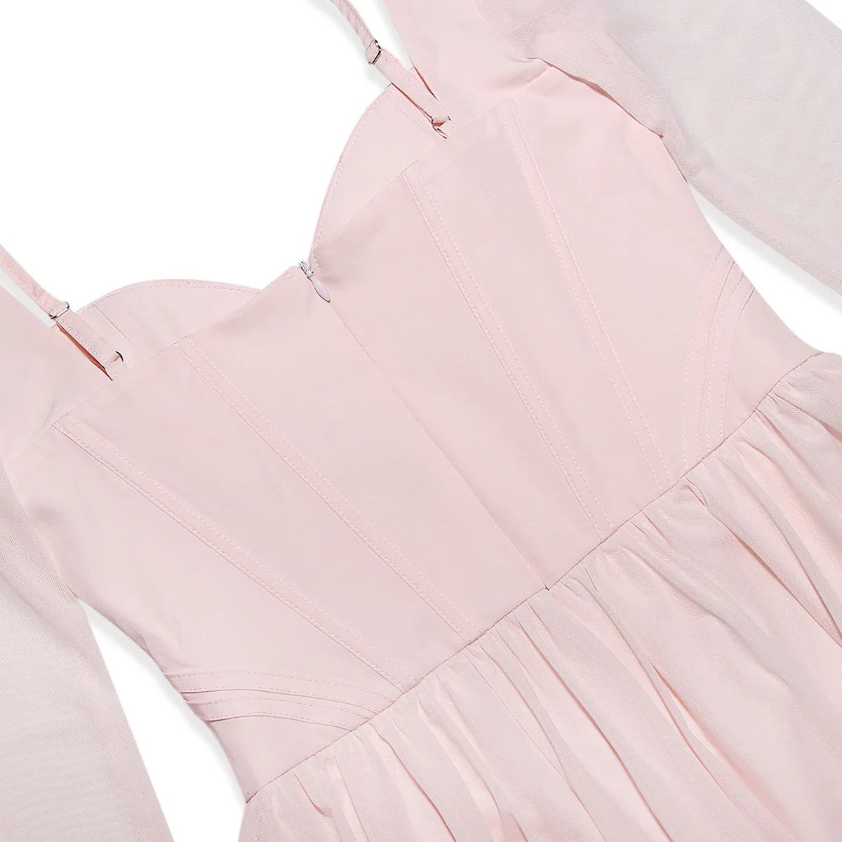 Long Sleeve Corset Dress Birthday Party Dress Mesh Sleeve Wedding Guest Dress