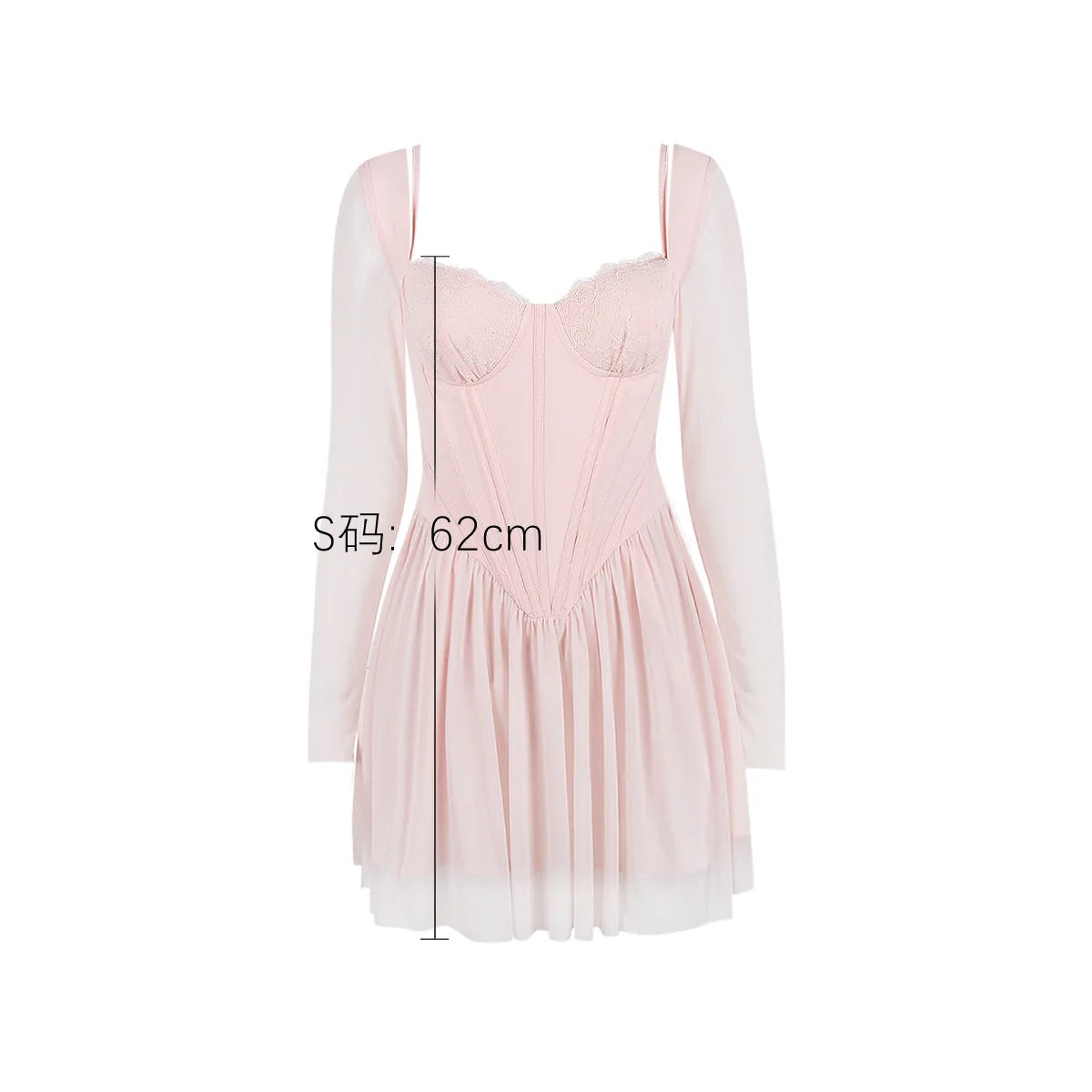 Long Sleeve Corset Dress Birthday Party Dress Mesh Sleeve Wedding Guest Dress