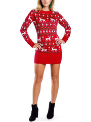Long Sleeve Funny Christmas Print Shaping Knit Sweater Mini Dress