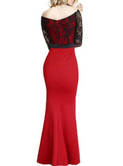 Long Sleeve Lace Bodice Overlay Maxi Dress