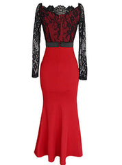 Long Sleeve Lace Bodice Overlay Maxi Dress