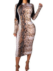 Long Sleeve Printed Bodycon Dress