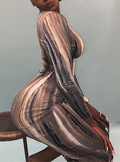 Long Sleeve Printed Bodycon Dress