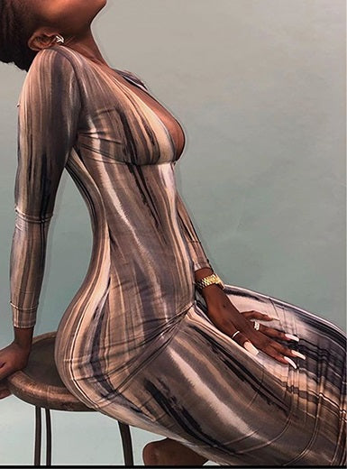 Long Sleeve Printed Bodycon Dress