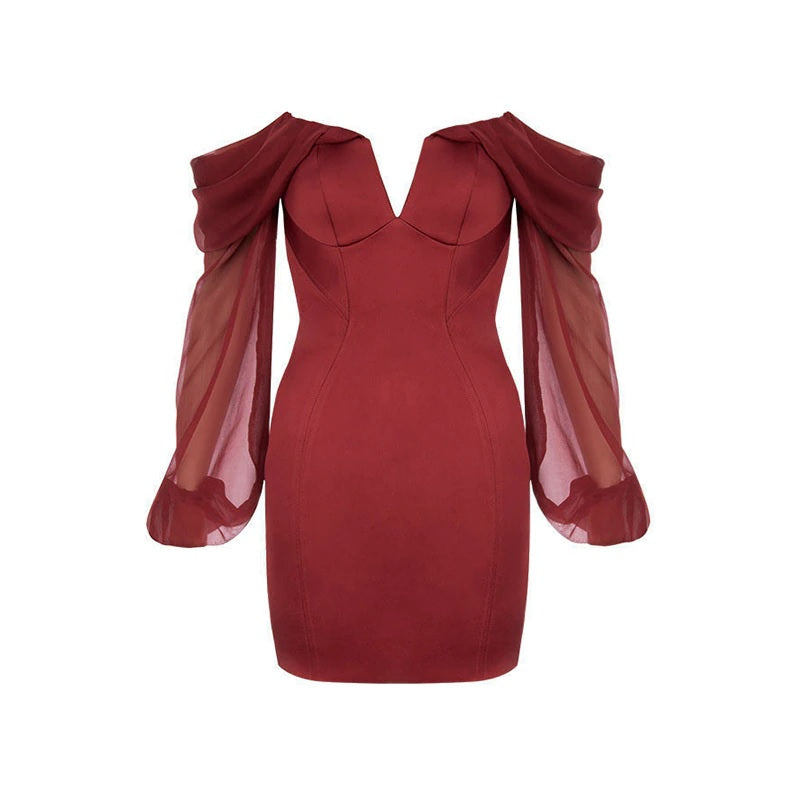Lace Slash Neck Long Sleeve Off Shoulder Mini Party Club Dress