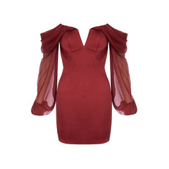 Lace Slash Neck Long Sleeve Off Shoulder Mini Party Club Dress