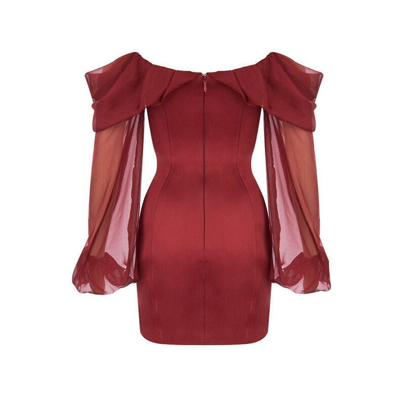 Lace Slash Neck Long Sleeve Off Shoulder Mini Party Club Dress