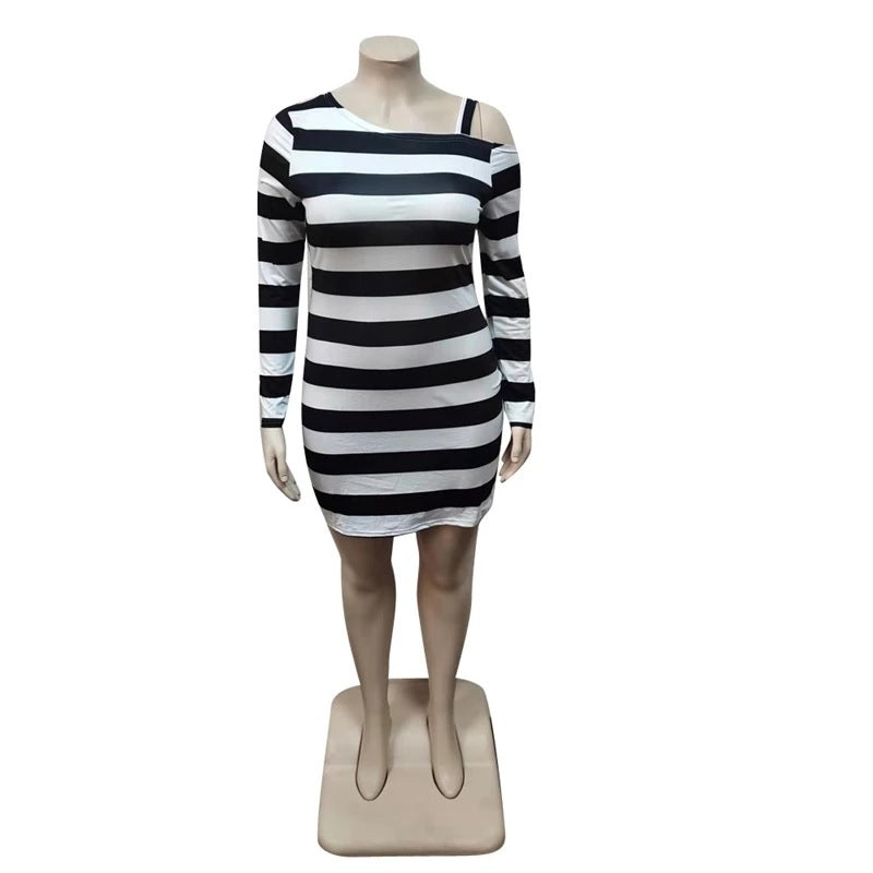 Long Sleeve Striped Bodycon Mini Dress