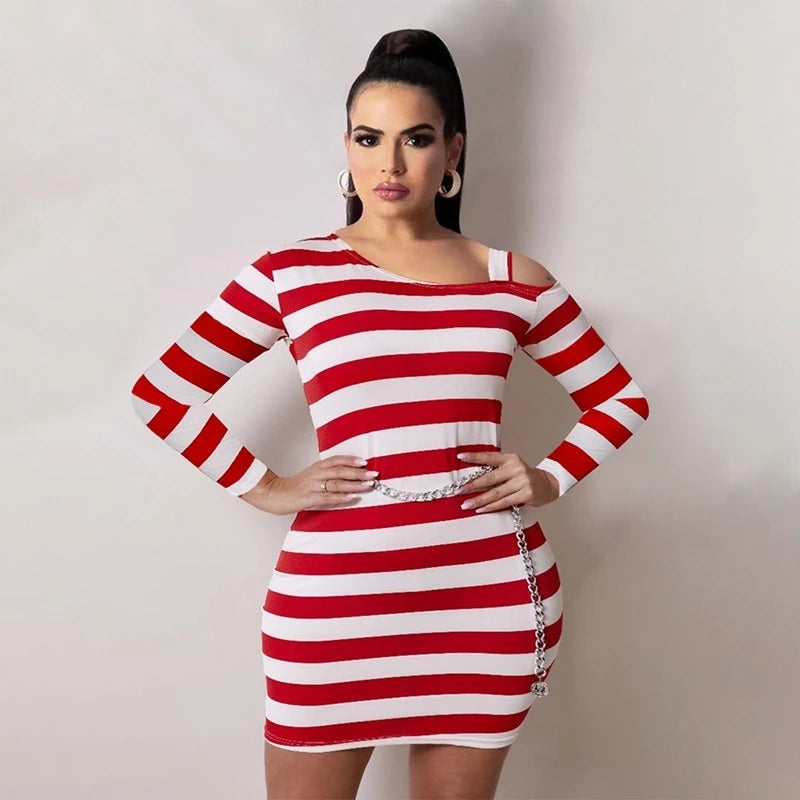 Long Sleeve Striped Bodycon Mini Dress