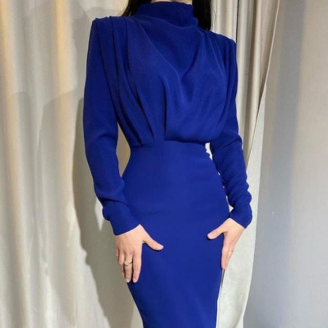 Long Sleeve Sweater Dresses Elegant Vintage Pencil Maxi Casual Robe