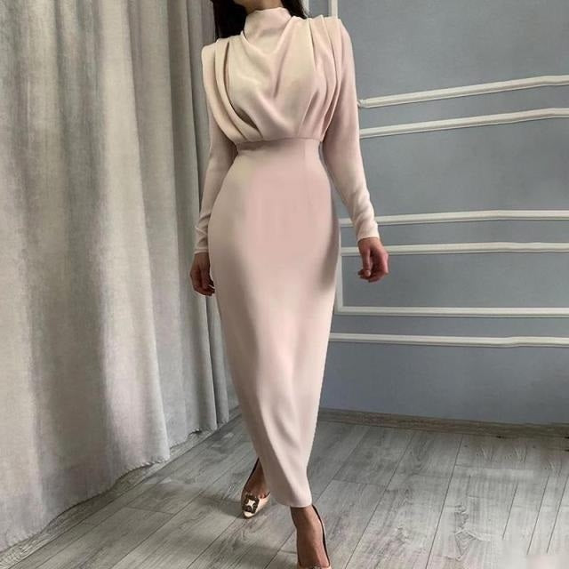 Long Sleeve Sweater Dresses Elegant Vintage Pencil Maxi Casual Robe