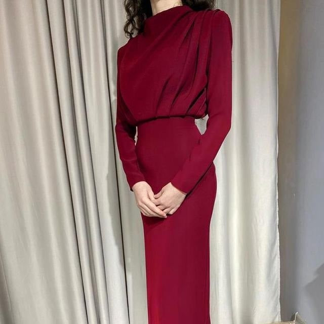 Long Sleeve Sweater Dresses Elegant Vintage Pencil Maxi Casual Robe