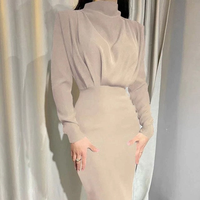 Long Sleeve Sweater Dresses Elegant Vintage Pencil Maxi Casual Robe