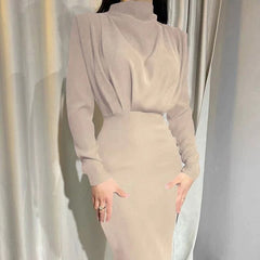 Long Sleeve Sweater Dresses Elegant Vintage Pencil Maxi Casual Robe