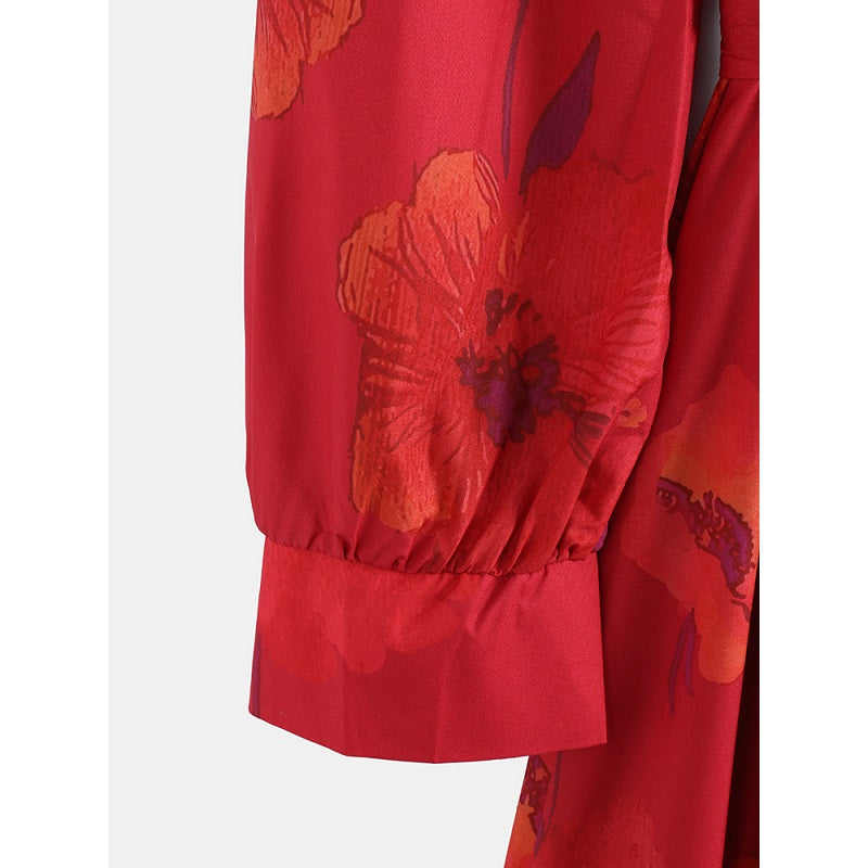 Long Sleeve V-neck Floral Print Belted Maxi Dress