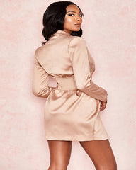 Long Sleeve Single Breasted V-neck Satin Corset Club Party Dress