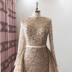 Long Sleeves Sequin Glitter Detachable Evening Night Party Dress