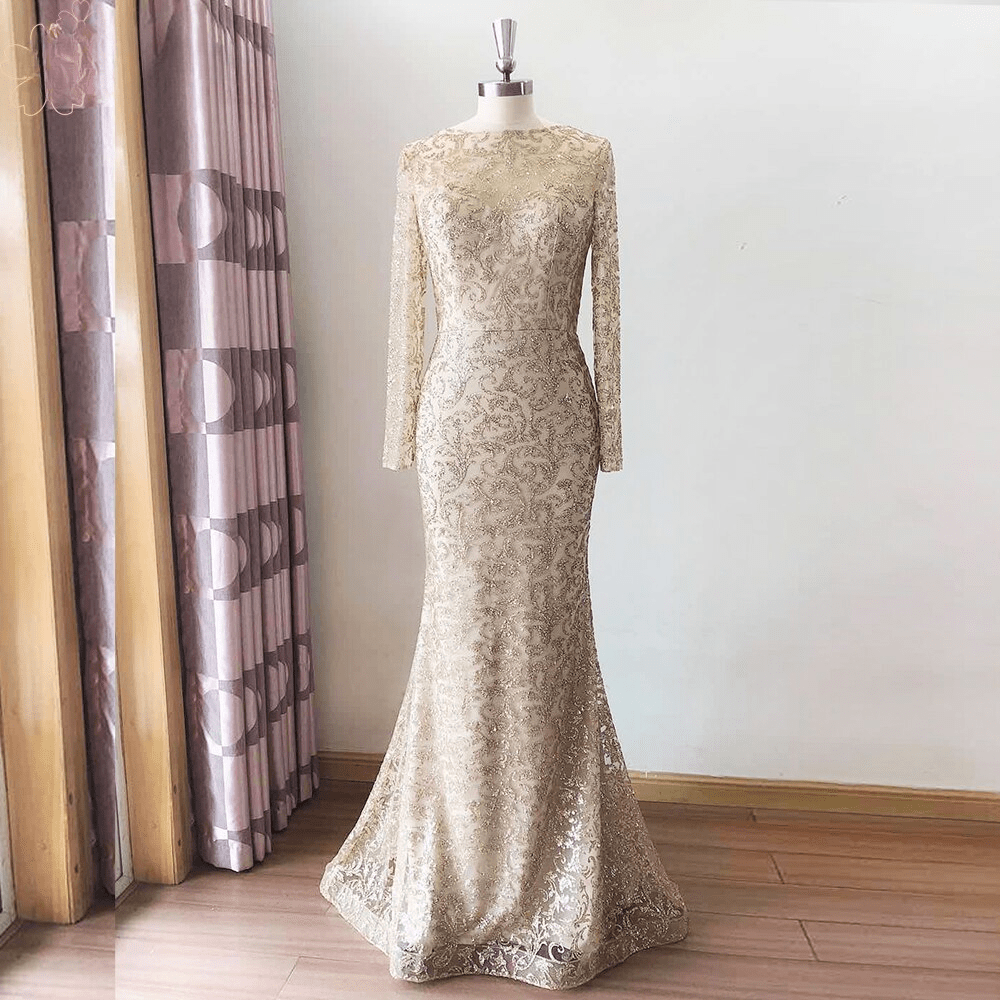 Long Sleeves Sequin Glitter Detachable Evening Night Party Dress